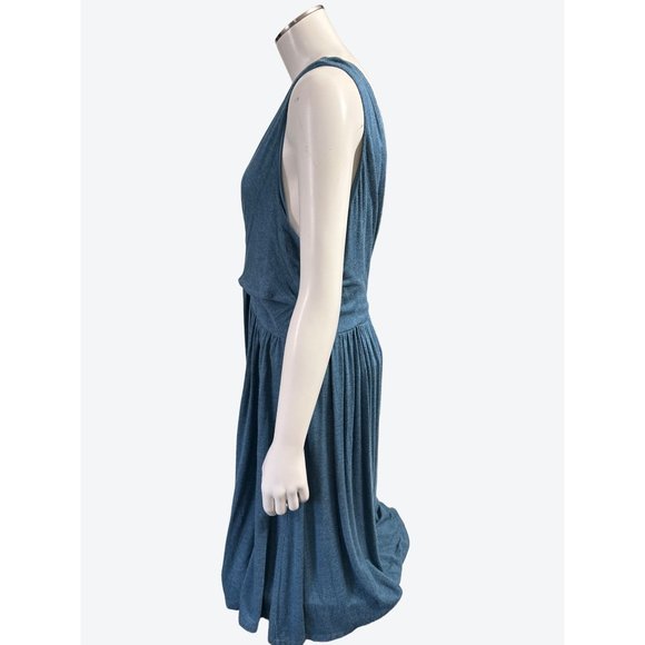 Ann Taylor LOFT Rayon Polyester Spandex Pleated Flare V-neck Midi Dress Size L - Picture 3 of 9